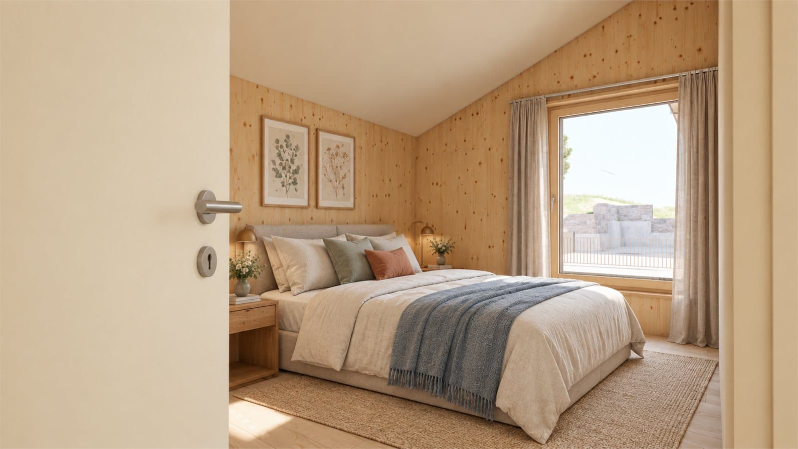 Ferienhaus in Fiesch Elementbau Fertighaus aus Holz Schlafzimmer gross