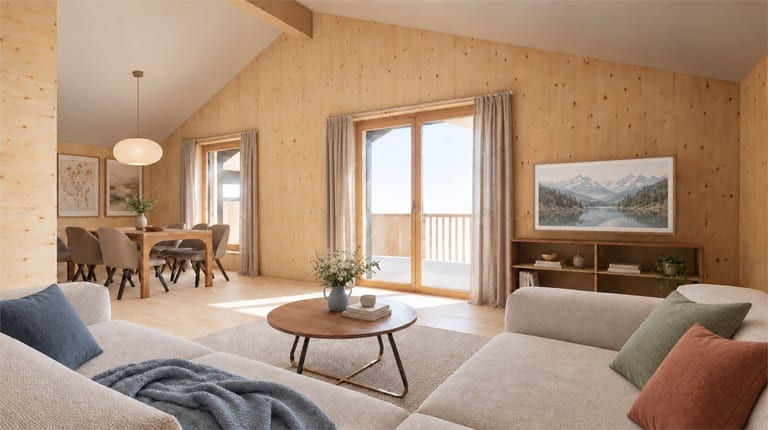 Ferienhaus in Fiesch Elementbau Fertighaus aus Holz Dachwohnung im Mehrfamilienhaus